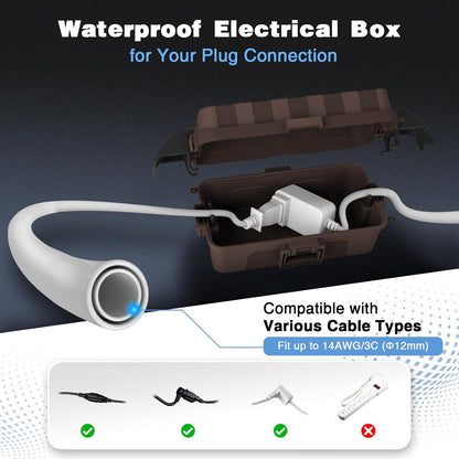 FLEMOON IP55 Outdoor Electrical Box Waterproof with Detachable Awning Covers, 7.1 * 3.9 * 2.4 inch Weatherproof Extension Cord Cover, Easy Installation for Outdoor Plug, Outlet, String Lights, Black