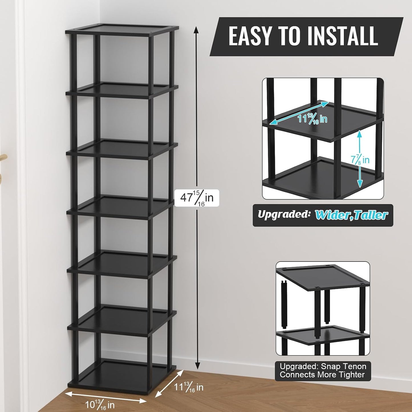 MHXW SXPN Bamboo Free Standing Shoe Rack Shelf Multi Tier Tall Wooden Stackable Shoes Rack Organizer for Closet Front Door Entrance Narrow Vertical Shoe Storage (Nature, 7 Tiers)