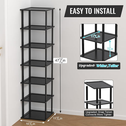 MHXW SXPN Bamboo Free Standing Shoe Rack Shelf Multi Tier Tall Wooden Stackable Shoes Rack Organizer for Closet Front Door Entrance Narrow Vertical Shoe Storage (Nature, 7 Tiers)