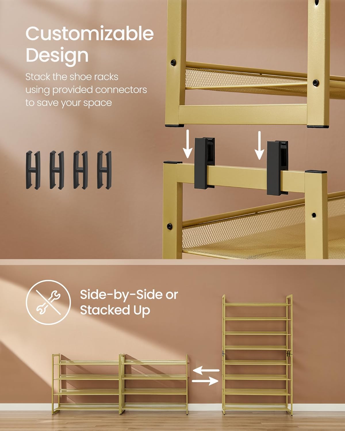SONGMICS Shoe Rack, 12-Tier Shoe Organizer, Metal Shoe Storage for Garage, Entryway, Set of 2 6-Tier Stackable Shoe Shelf, with Adjustable Flat or Angled Shelves, Holds 48-60 Pairs, Black ULMR12B