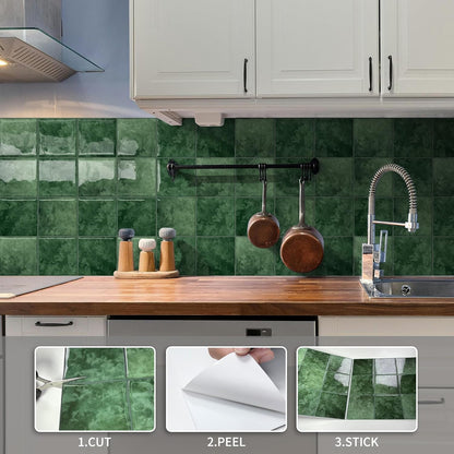 10 Sheet Thicker Peel and Stick Backsplash Tile, 12"x12" 3D Self Adhesive Square Mosaic Subway Checkered Vinyl Backsplash Stick on Wall Tiles for Bathroom, Kitchen, Living Room (10, Orange)