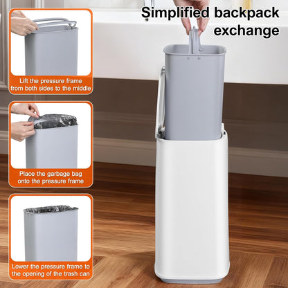 Small Bathroom Trash Can with Lid, Disposable Toilet Brush with 12 Refills, Toilet Bowl Cleaning Wand Set-2 Gallon Silm Garbage can and Toilet Brush Holder for Bathroom, Toilet, RV(White)