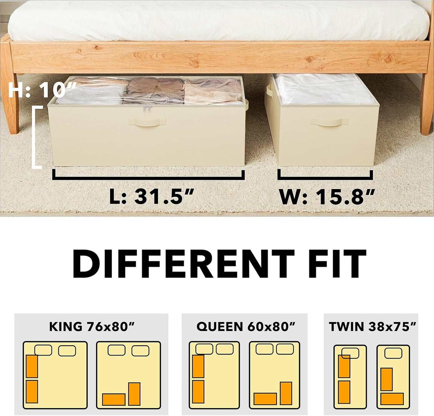 SpaceAid 2 Pack 10" High Under Bed Storage Containers, Large Underbed Storage Organizer Bins with Lids for Bedroom, Dorm, Clothes, Closet Organization, Bed Sheets and Blankets (Gray)