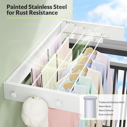 Wall Mounted Drying Rack, 23.6" Retractable Clothes Drying Rack, Heavy Duty 60LB Capacity with 4 Stainless Steel Rods, Foldable Laundry Rack for Indoor Laundry Room, Balcony & Bathroom