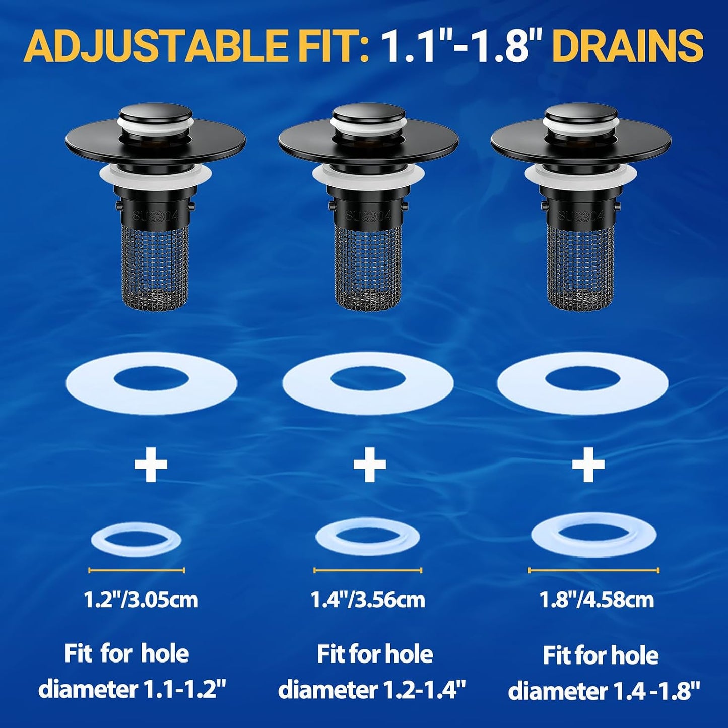2PCS Bathroom Sink Stopper Strainer, Pop-Up Bathroom Sink Drain Strainer with Removable Stainless Steel Hair Catcher Basket, Universal Fit for US Bathroom Sinks, Bathtubs, Showers & Floor Drains