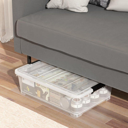 40 Quart Plastic Clear Underbed Storage Bin with Wheels, 3 Packs | Stackable Large Flat Under Bed Organization Boxes with Lids