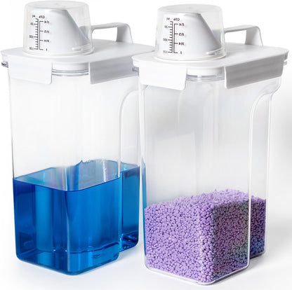 G2 GO2GETHER Laundry Detergent Container,2Pack -68oz Laundry Detergent Dispenser with 5 labels for Laundry Room, Laundry Scent Beads, Powder,Bleach,Soap,Fabric Softener Storage and Organization.