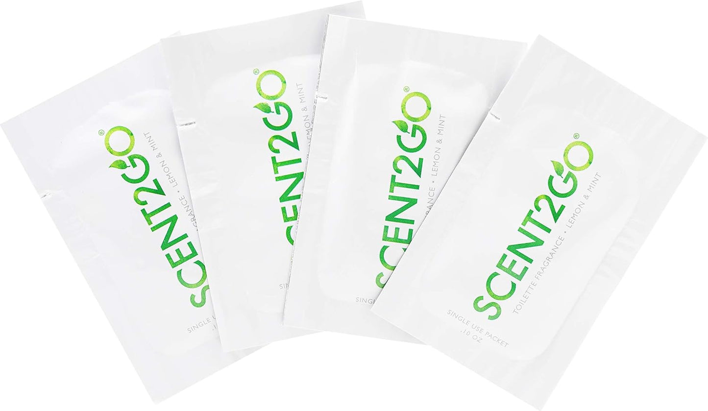 Scent2Go Toilet Odor Eliminator Powder – Before-You-Go Bathroom Deodorizer – Travel Size Single-Use Packets – No Spray, No Bottle, No Leak – TSA-Friendly, Plant-Based – Lemon + Mint, 20 Count