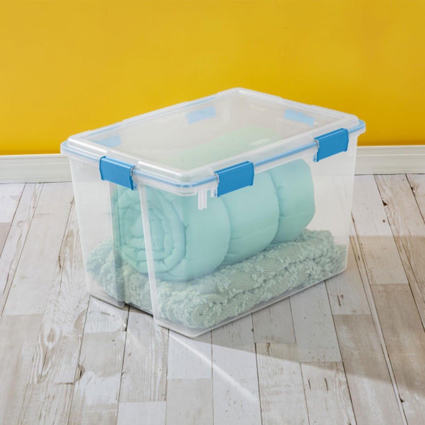 Sterilite 4-Pack Gasket Box, Home Storage Organizer Bins with Lids, 37 Quart – Stackable Clear Plastic Containers for Bedroom, Bathroom, Garage, Basement, or Attic