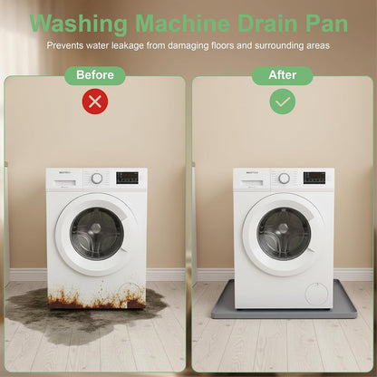 27 x 27 Inch Washing Machine Drain Pan, Silicone Washer Pan, Black | 2cm Raised Waterproof Edge, Washer and Dryer Mat for Floor Protection, Fits Compact Washers Up to 3.5 Cu.Ft.