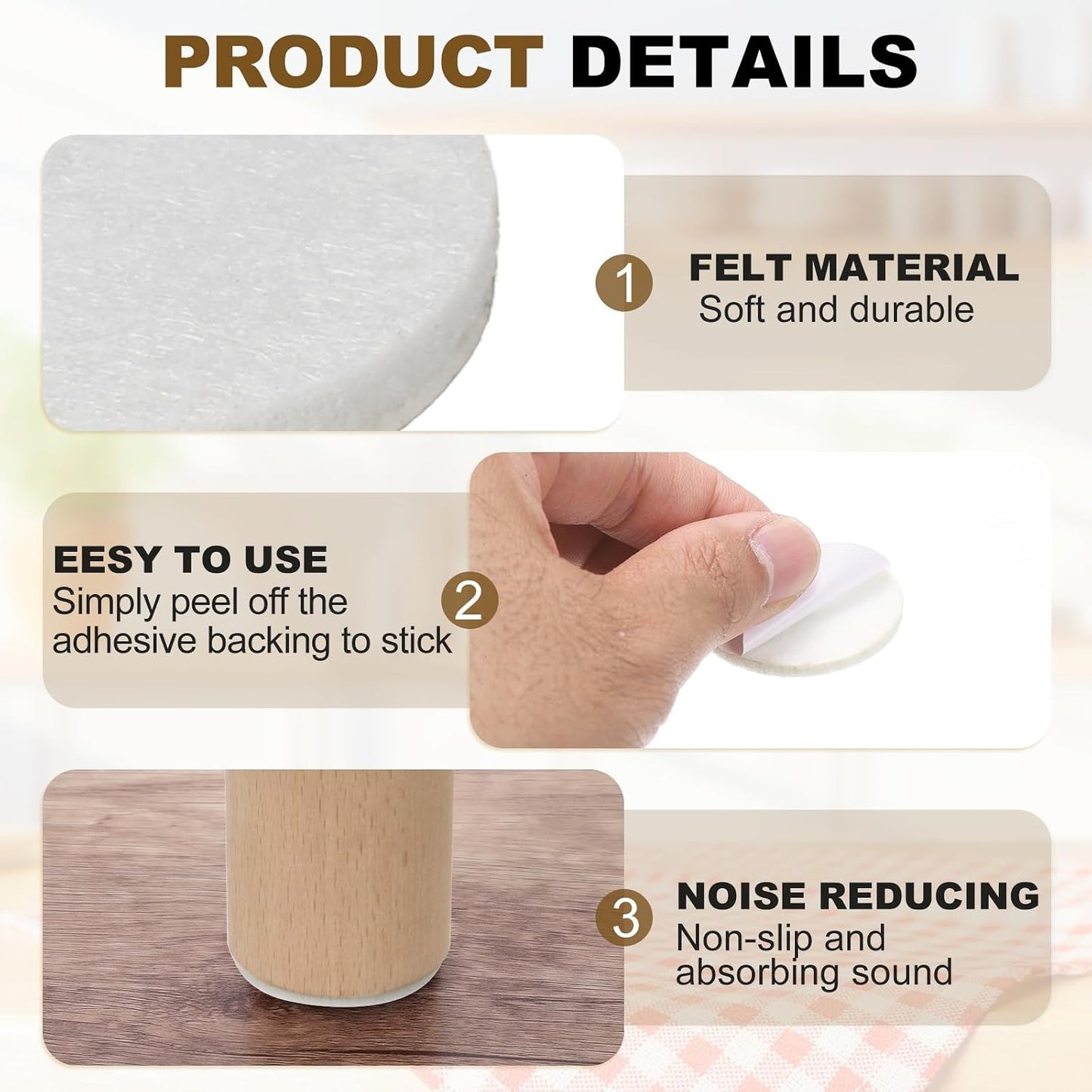 uxcell 32Pcs Non Slip Furniture Pads, 3" Round Self Adhesive Felt Bumpers Noise Reducing Furniture Feet Floor Protector for Chairs Tables Furniture Legs (White 0.2" Thick) - Colors B