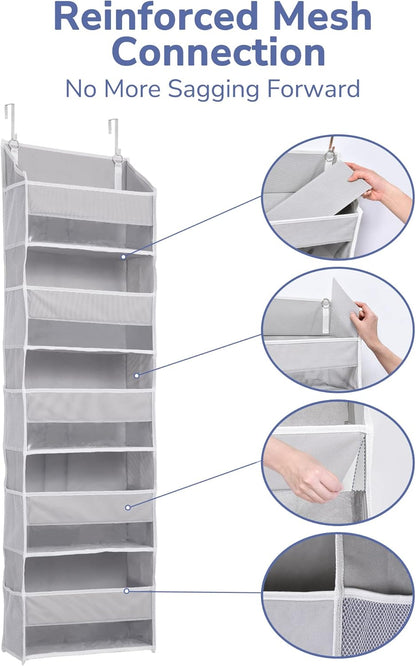 ULG Over the Door Organizer, 5-Tier Extra Large Hanging Storage with 10 Mesh Pockets, 100 lbs Capacity, Heavy Duty Door Organizer for Closet, Bedroom, Nursery Storage, Beige