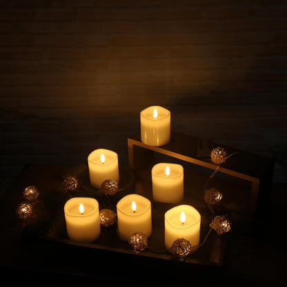 Stonebriar 6 Count White Real Wax 3x3 Flameless LED Pillar Candles with Remote and Timer