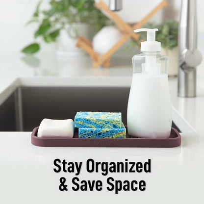 Zulay Kitchen (9x3.5in) Sponge Holder for Kitchen Sink - Flexible Heavy-Duty Multipurpose Sink Caddy - Counter Organizer for Kitchen, Bathroom, Makeup, Trinkets & More! (Grey)