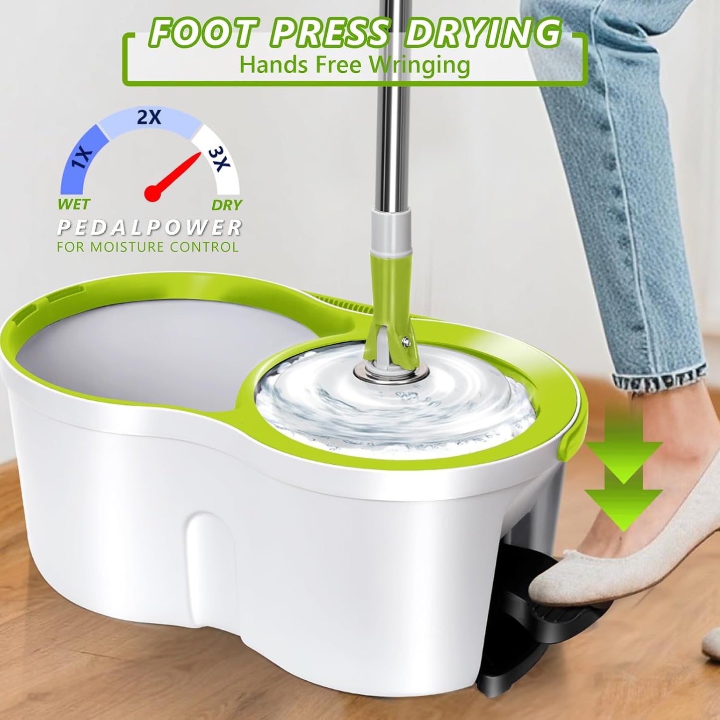 Spin Mop Bucket System,Masthome Pedal Spin Mop and Bucket with Wringer Set,EasyWring Microfiber Mop with 3 Mop Pads,360°Spinning Floor Cleaning System - Home & Office Suitable