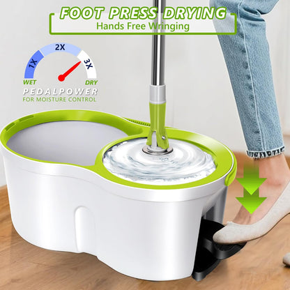 Spin Mop Bucket System,Masthome Pedal Spin Mop and Bucket with Wringer Set,EasyWring Microfiber Mop with 3 Mop Pads,360°Spinning Floor Cleaning System - Home & Office Suitable