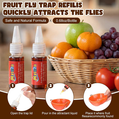 4 Pack Fruit Fly Trap Refill Liquid, 0.68 Ounces Per Bottle, Effective Fruit Fly Bait Refill, Suitable for Indoor Use, Kitchen Countertops, and Home Environments, Non-Toxic