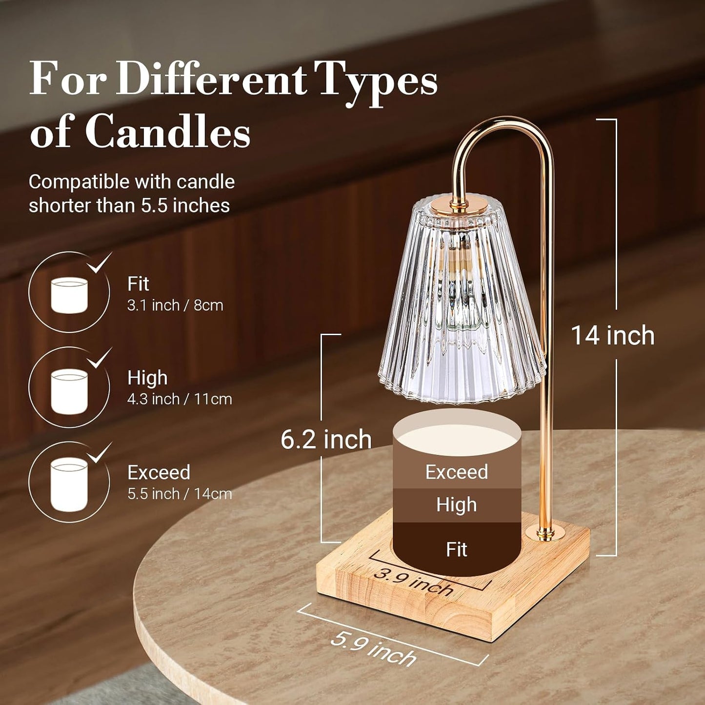 Marycele Candle Warmer Lamp with Timer & Dimmer - Mothers Day Gifts for Women Mom Her, Aesthetic Office Home Decor, Adjustable Height Wax Melter for Candle Jar & 3-Wick Candles (2 Bulbs Included)