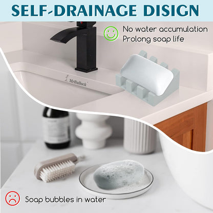 Self Draining Silicone Soap Dish with Suction Cups - Non-Slip Bar Soap Holder for Shower & Kitchen, Waterfall Tray Keeps Soap Dry, Easy Clean, Extends Soap Life (White, 1)