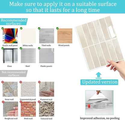 JOLOV 10 Pack Peel and Stick Backsplash Tiles, Waterproof 3D Stickers | Thicker self-adhesive 3D tile stickers for kitchen and bathroom walls; removable, waterproof and easy to install.