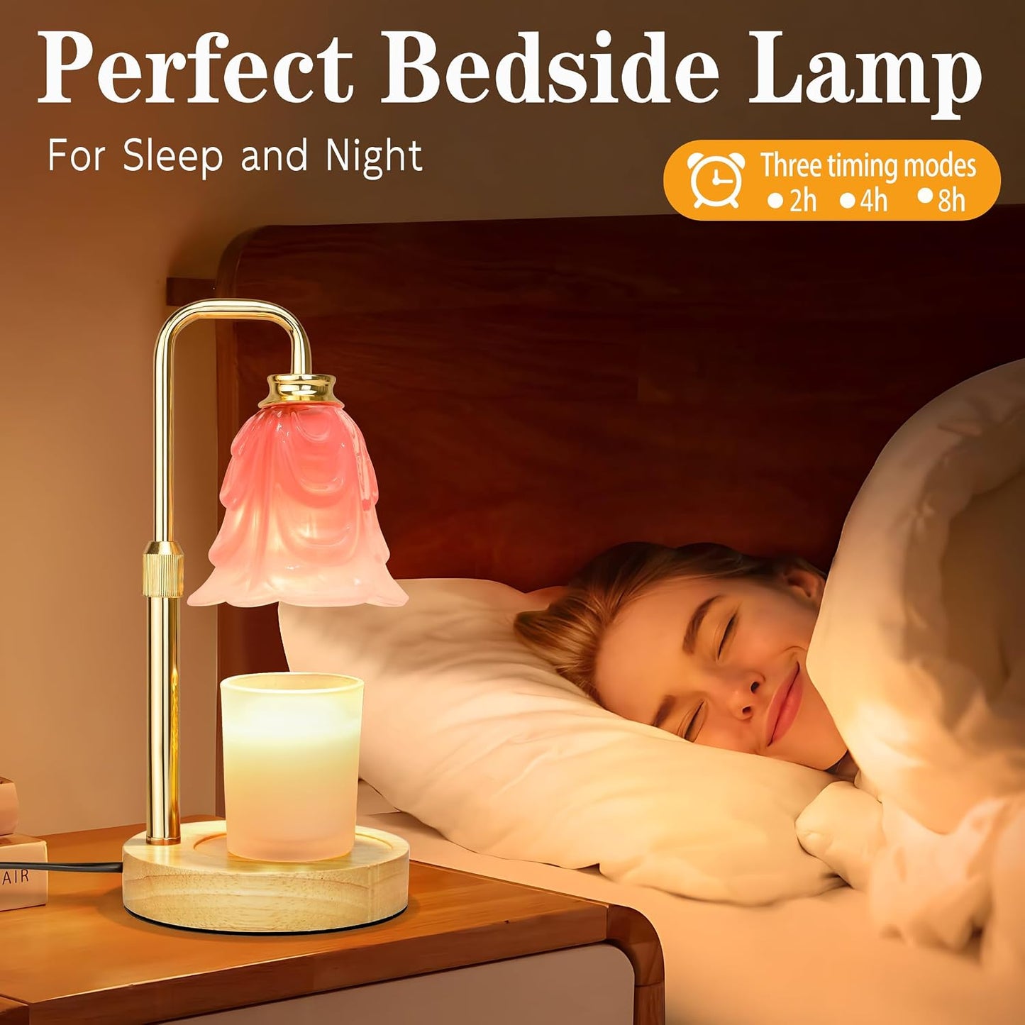 Candle Warmer Lamp with Timer Dimmer, Adjustable Height Pink Tulip Candle Wax Warmer, Christmas Birthday Gift for Mom Women,House Warming Gifts for New Home Bedroom Decor,Flower Pink