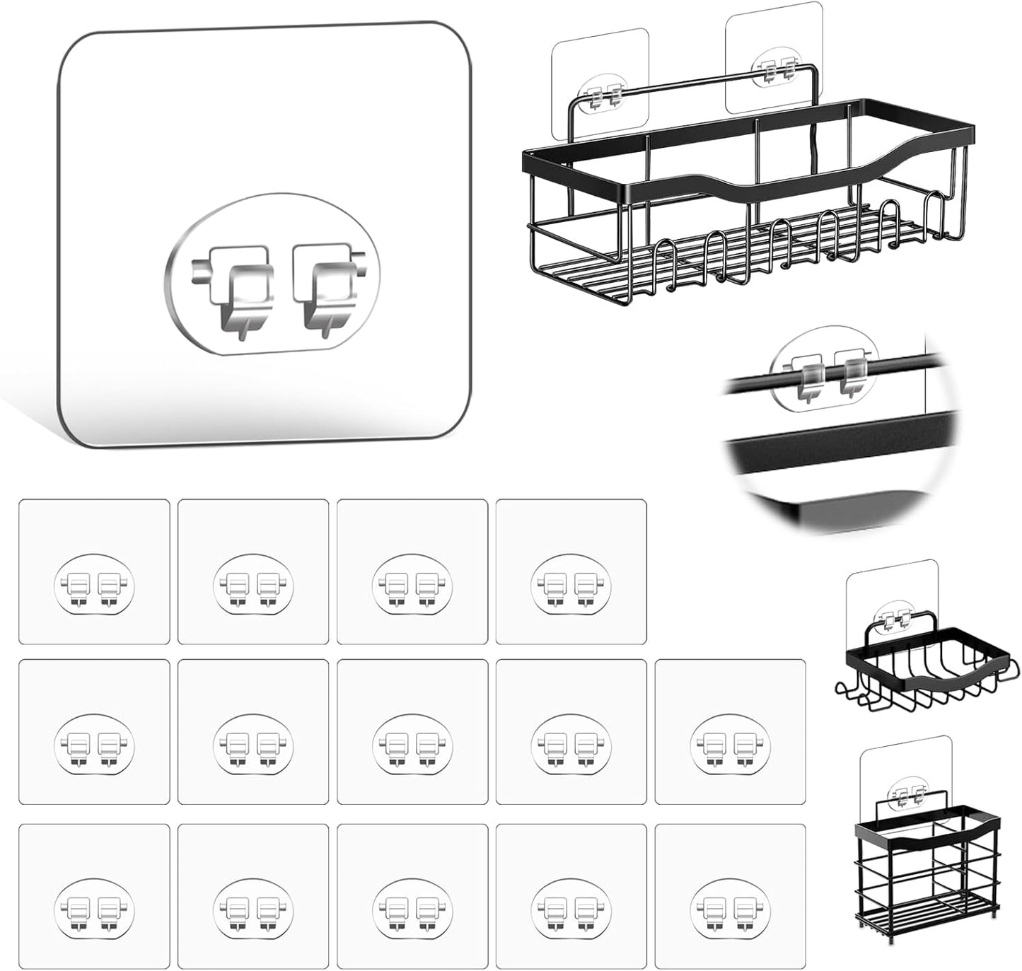 FGSAEOR 14-Pack Shower Caddy Adhesive Single Hooks for Replacement, Shower Holder Organizer Self Adhesive Wall Hooks for Bathroom Corner Shelf Basket Soap Dish