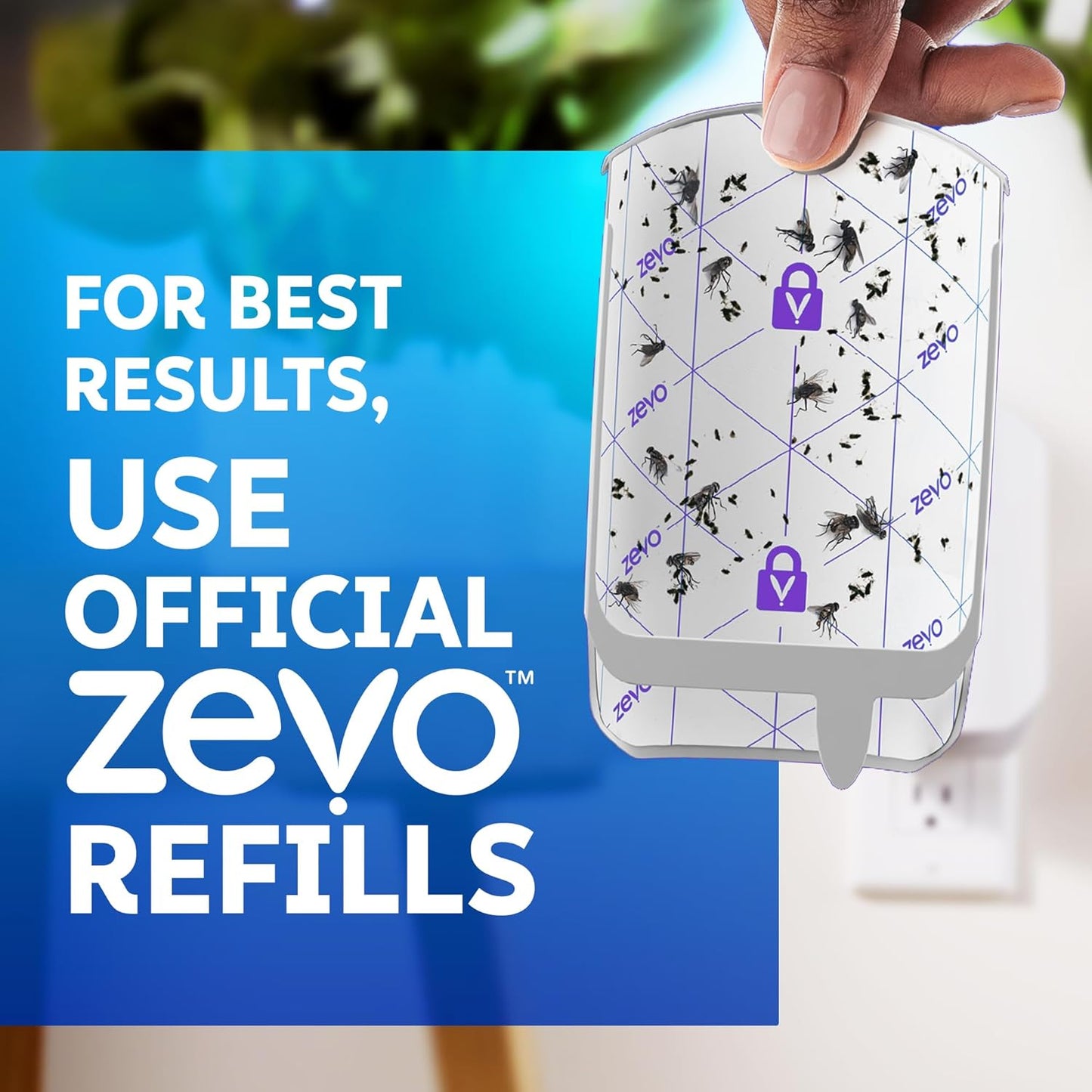 Zevo Flying Insect Trap - Plug-in Indoor Fly Trap and Bug Light Trap Refill with Blue and UV Light - No-Mess Cartridge for House Flies, Fruit Fly Trap and Gnats (1 Plug-in Base and 1 Cartridge)