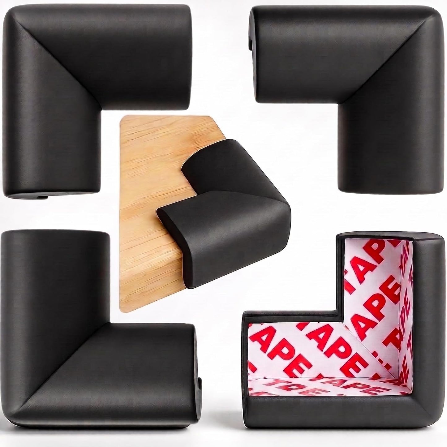 Soft Foam Corner Protectors for Baby, Bed Frame Corner Guards, Sharp Edge Desk Furniture Safety Cover Bumpers for Kids, Adhesive Pre-Taped Rubber Padding Cushion (Black, 4 Pack)