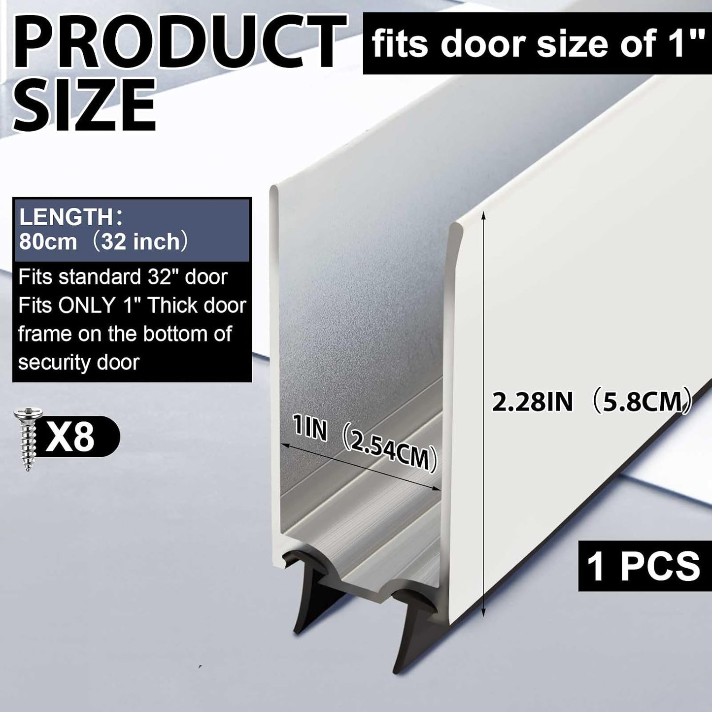 Pushglossy 1 Pack 1" x 35.5" Storm Door Sweep Replacement Bottom Sweep Aluminum Expander for 1" Thickness Security Storm Door Weatherstripping(White)