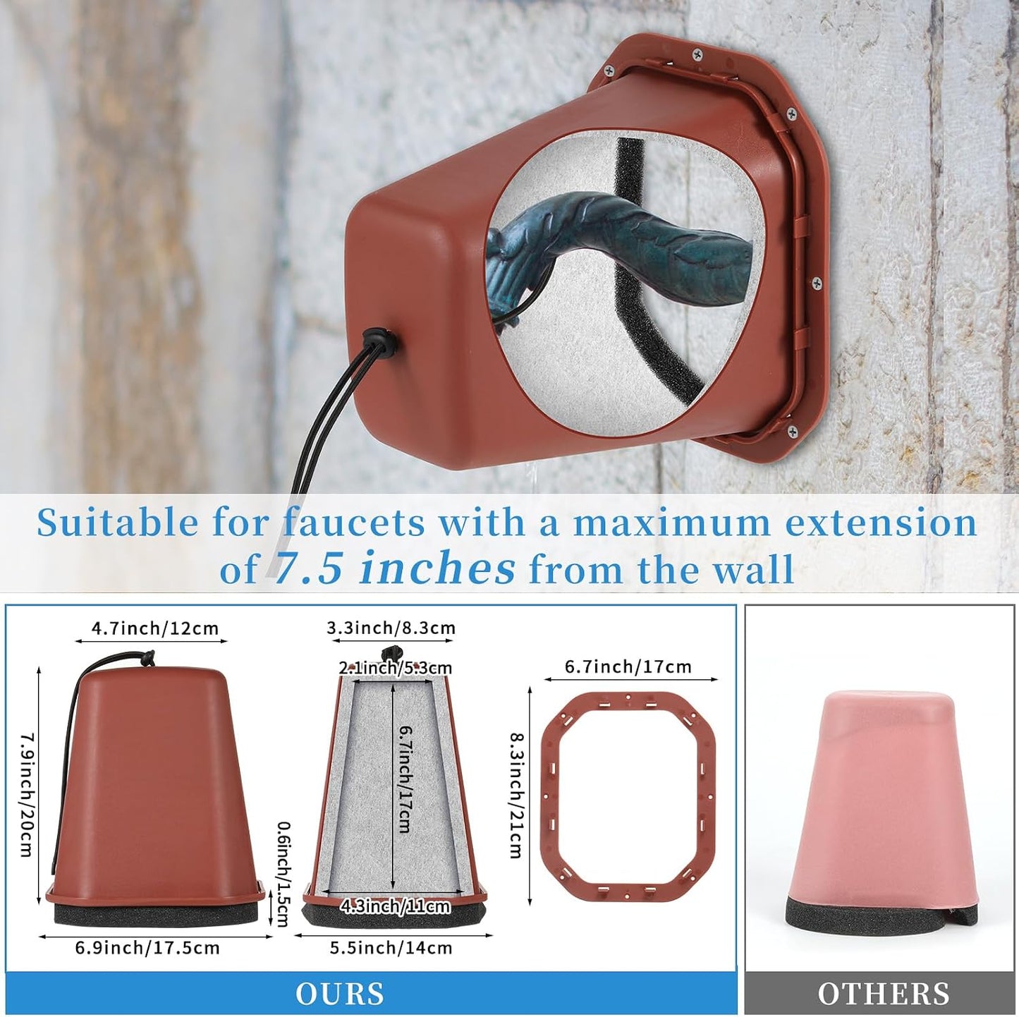 2 Pcs 2 in 1 Extra Long Pet Proof Outdoor Faucet Covers Winter w/Lock 8.5x7x5.5 in Thick Foam Plastic Spigot Cover Reflective Strips Faucet Cover for Outside Water Faucet Freeze Protection (Gray)