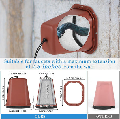 2 Pcs 2 in 1 Extra Long Pet Proof Outdoor Faucet Covers Winter w/Lock 8.5x7x5.5 in Thick Foam Plastic Spigot Cover Reflective Strips Faucet Cover for Outside Water Faucet Freeze Protection (Gray)