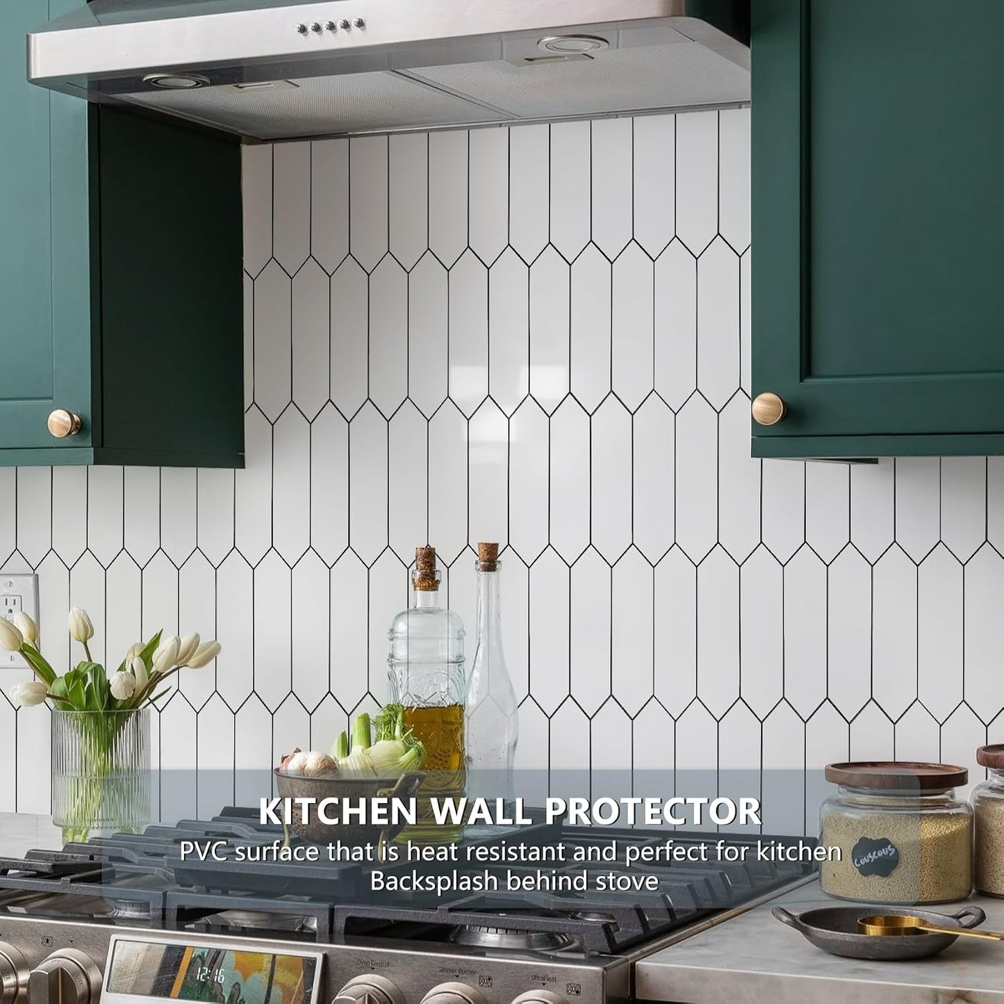 Vamos Tile Glossy Dolomite White Backsplash Tile Peel and Stick, 12.8 x 12.8 Inch 10 Sheets Long Hexagon PVC Self Adhesive Mosaic Wall Tiles Stick on Backsplash for Kitchen and Bathroom