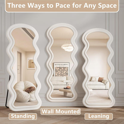 71"x32" Flannel Full Length Mirror, Arched Mirrors Full Length with Stand, Flannel Floor Mirror for Bedroom and Living Room, Full Body Mirror Hanging or Leaning, White
