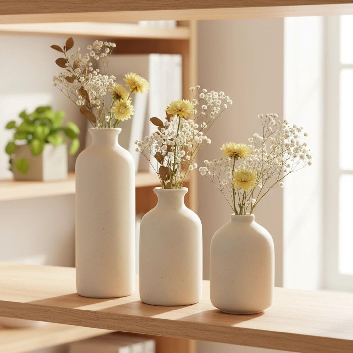 Small Ceramic Vase Set of 3, Boho Home Decor Vases for Dried Flowers,Farmhouse,Shelf,Bathroom,Centerpiece for Entryway Table Decoration Gifts