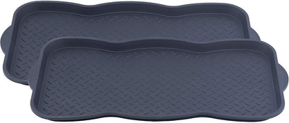 Superio Rubber Boot & Shoe Tray, 34 x 14 x 2 Rectangle, Heavy Duty, Protects Floors from Water and Dirt, Waterproof for All Weather Indoor Outdoor Use, Black (2)