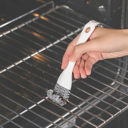 Hood and Grill Kitchen Cleaning Brush, Multi-Row Steel Wire Bristles, Built-in Scraper, Degreaser Tool for Oven Racks, BBQ Grates, and Kitchen Filters, Ergonomic White Handle