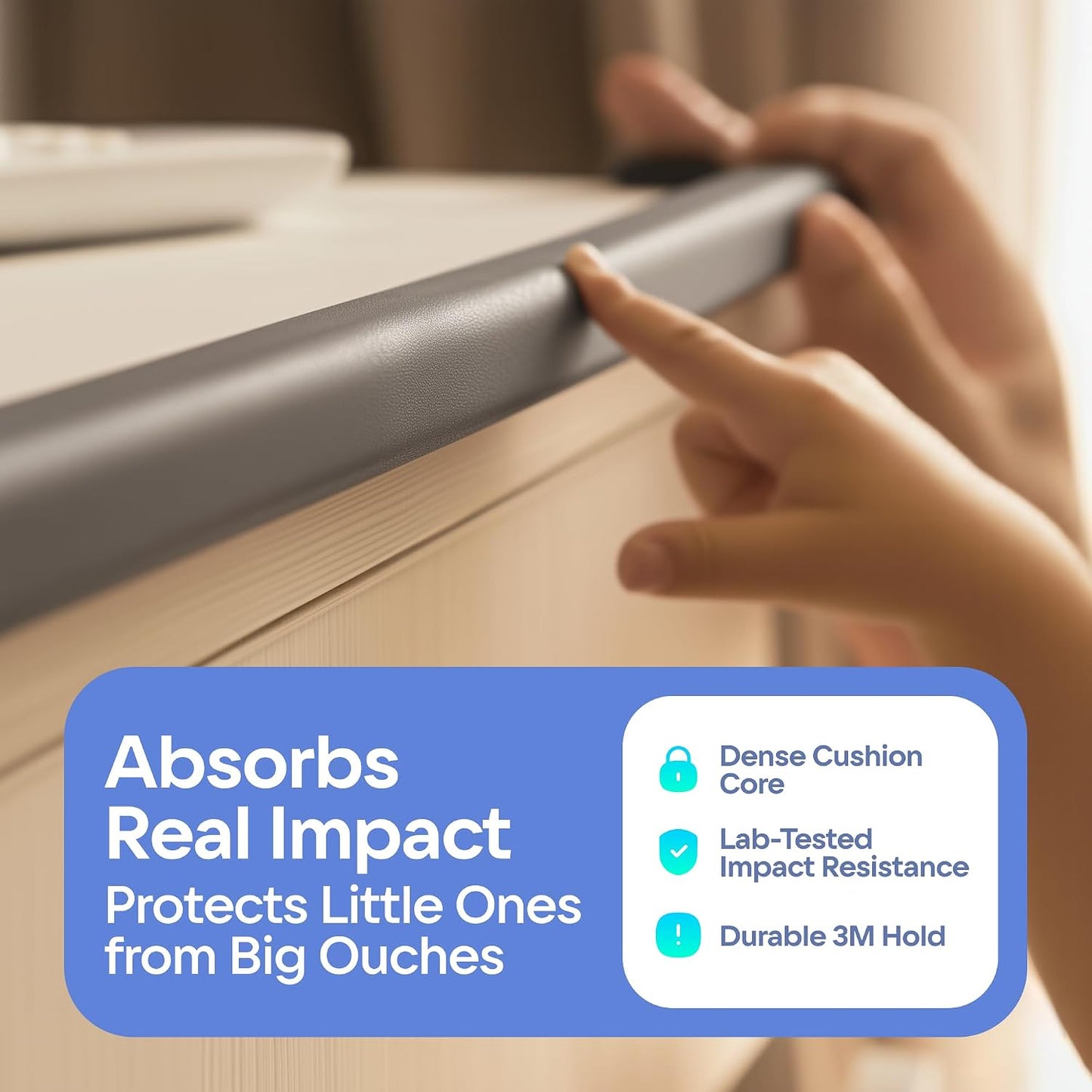 Premium 12ft Edge Protector for Baby, Odorless Foam Cushion with Strong Adhesive Tape, Non-Toxic to Baby Proof Corners and Edges, Wall Corner Protector & Desk Edge Cushion White