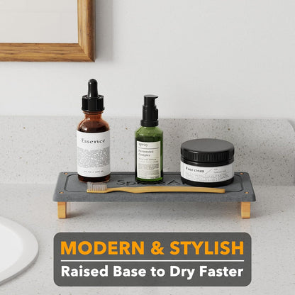 SpaceAid DryingNeat Sink Organizer, Instant Dry Sink Caddy Organizers, Kitchen Sponge Soap Holder Dispenser, Countertop Fast Drying Rack (Bamboo Feet, Gray)