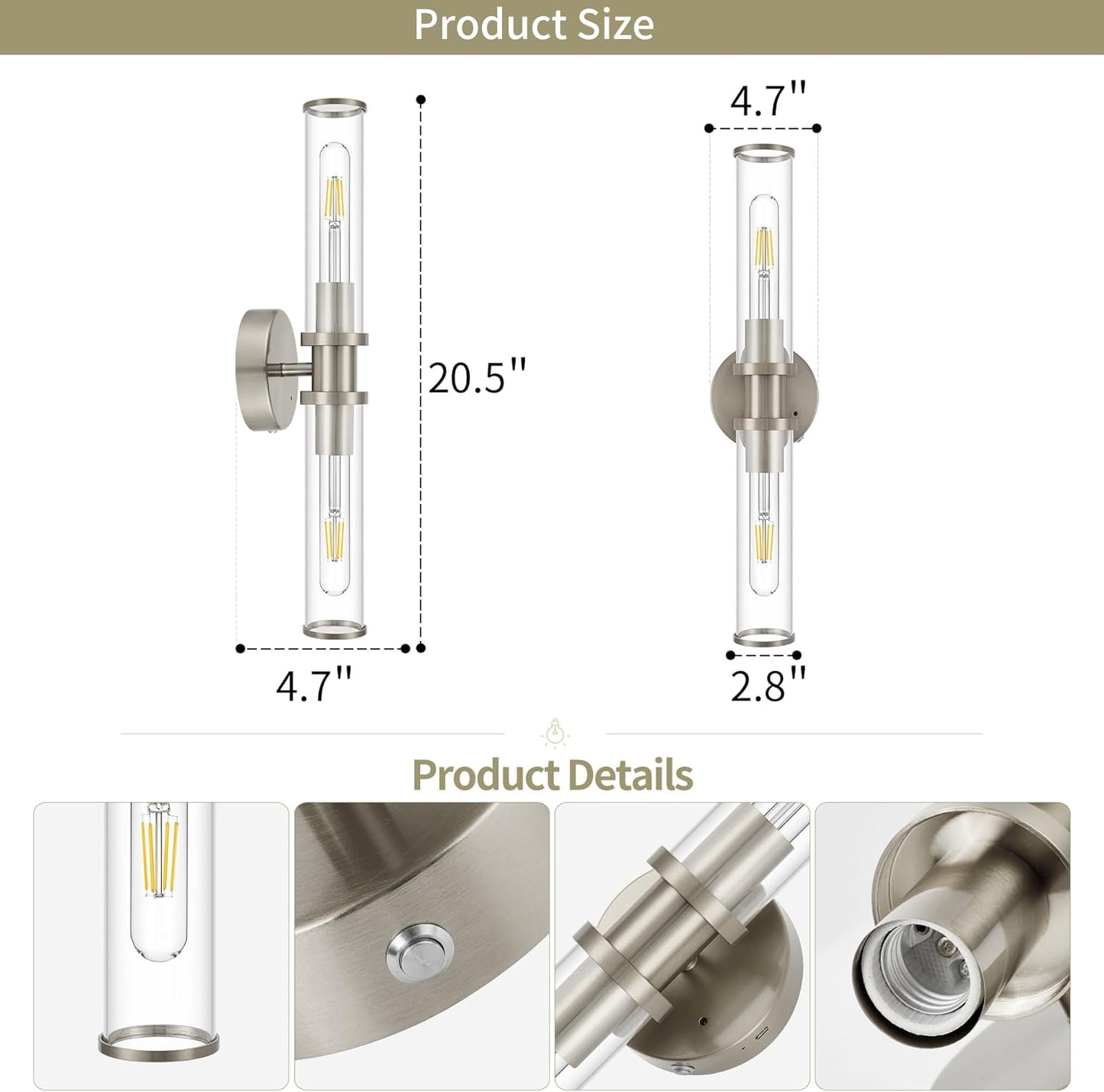 Wireless Wall Sconces with Remote Control, Battery Operated Wall Sconce Set of 2 with Timer, Gold Rechargeable Dimmable Glass Wall Lights for Living Room Bedroom Hallway Entryway 3000K, 20.5 Inch