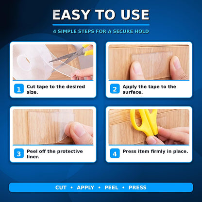 Nano Double Sided Tape, Removable Reusable Mounting Tape | Heavy Duty Hold | Removable No Residue | Washable & Reusable | Waterproof Clear Tape