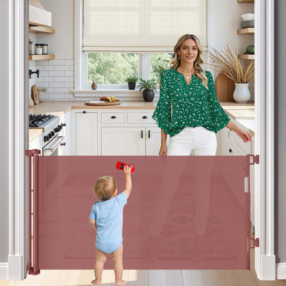 33” Tall X 50” Wide Retractable Baby Gates for Doorways One-Hand Easy Operation Retractable Dog Gate Outdoor Scratch-Resistance Mesh Pet Gate Indoor 4.17Ft Long Doggy Gates for Inside Dog Fence, Brown