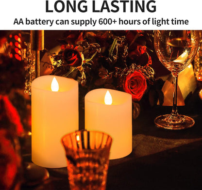 3x3 Flickering Flameless Candles Set of 2, 2AA Battery Life 600 Hours Battery Candles Flickering with Timer,3 inch Flameless Candles with Remote for Indoor/Outdoor, Ivory