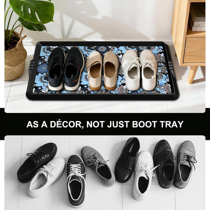 BEHERO Boot Tray Shoe Mat Decorative Patterned, Rubber Shoe Matt Tray Indoor/Outdoor Use, 16" x27.5" Shoe Cleaning Mat Non-Slip, Shoe Storage Waterproof Flower Prints for Entryway, Sunlit Blossom