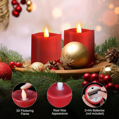 3x4 Flickering Flameless Candles Set of 3,Real Wax Pillar LED Candles,with Timer,4 inch Flameless Candles with Remote,for Party Wedding Holiday Home Decor,Ivory