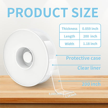 Heavy Duty Double Sided Tape, 1.18 x 80 in, Clear, 1 Pack | Removable washable nano gel holds 6 lbs per 4 sq in; protective case for carpet, posters, pictures, home office and RV