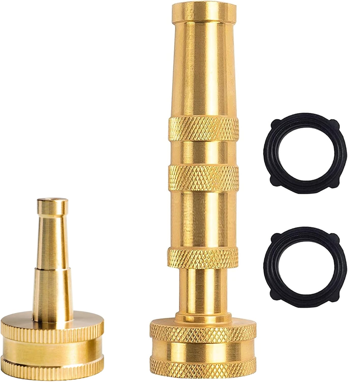 Hourleey Adjustable Twist Hose Nozzle, 4" Heavy-Duty Brass Hose Nozzle with 10 Garden Hose Rubber Washers, 2 Pack