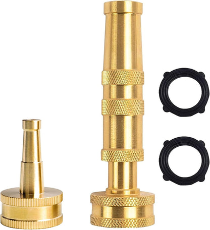 Hourleey Adjustable Twist Hose Nozzle, 4" Heavy-Duty Brass Hose Nozzle with 10 Garden Hose Rubber Washers, 2 Pack