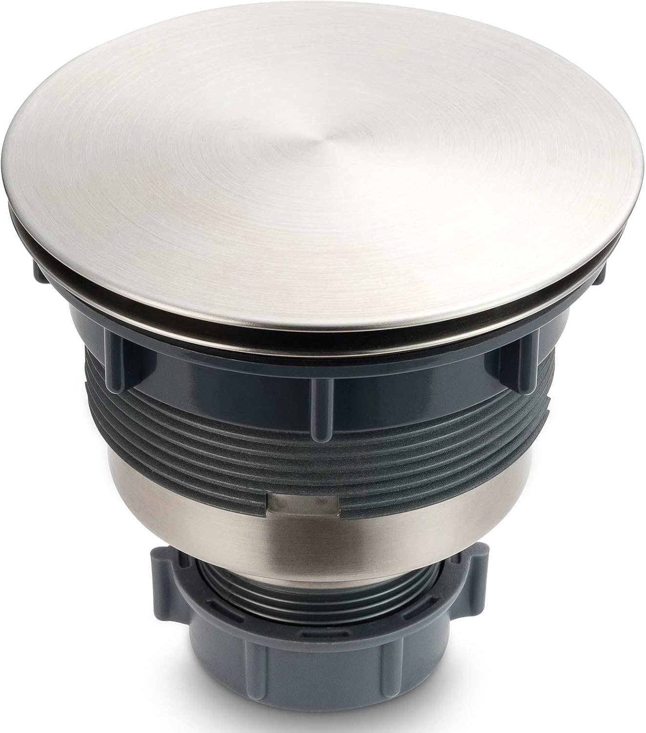 GZILA 3.5" Kitchen Sink Drain Strainer Assembly Kit with Stopper Cover, Removable Deep Waste Basket Replacement, SUS304 Stainless Steel Brushed Nickel, Add Decor Flat Lid