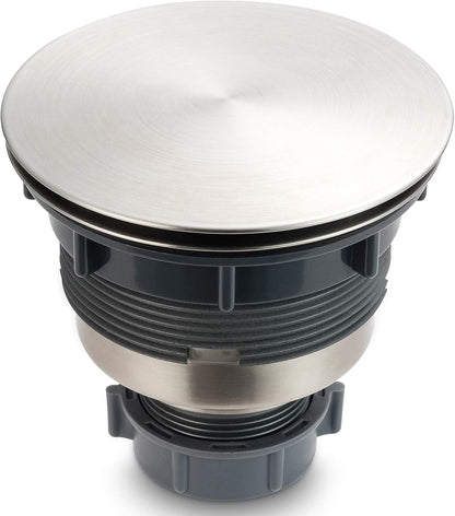 GZILA 3.5" Kitchen Sink Drain Strainer Assembly Kit with Stopper Cover, Removable Deep Waste Basket Replacement, SUS304 Stainless Steel Brushed Nickel, Add Decor Flat Lid