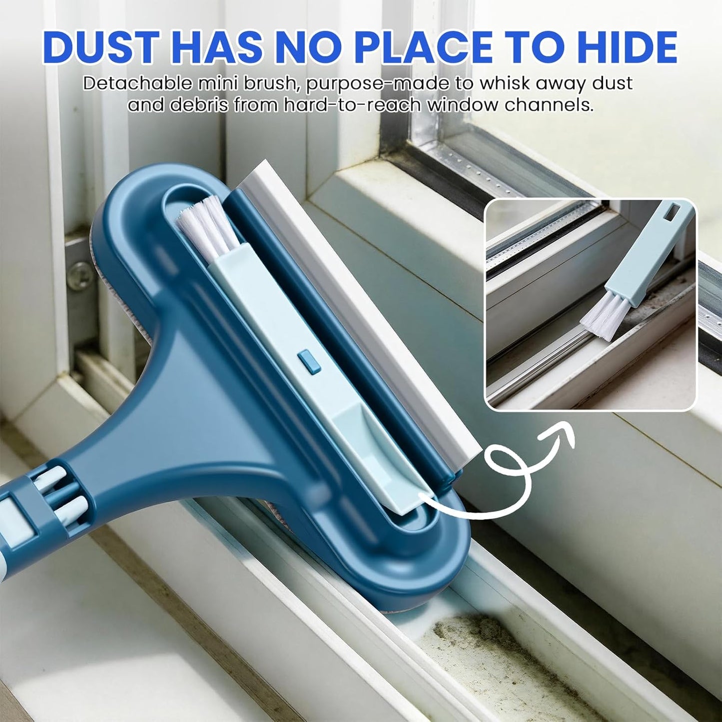 3-in-1 Screen Cleaning Brush with Squeegee - Window Mesh Cleaner & Pet Hair Remover for Couch, Multi-Use Crevice Tool for Patio and Porch Screens (Cyan Blue)
